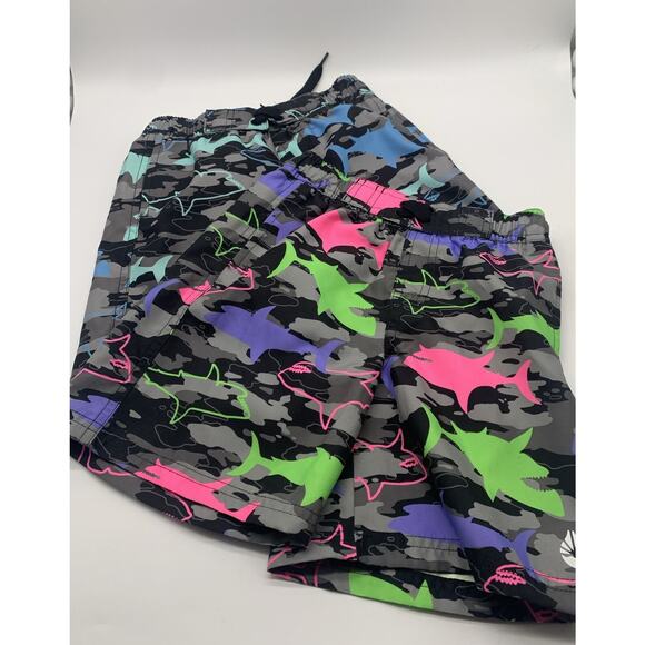 O’rageous Boys Swim Camo Sharks Board Shorts Alaskan Blue & Jasmine Green 2 Pair - Picture 1 of 11